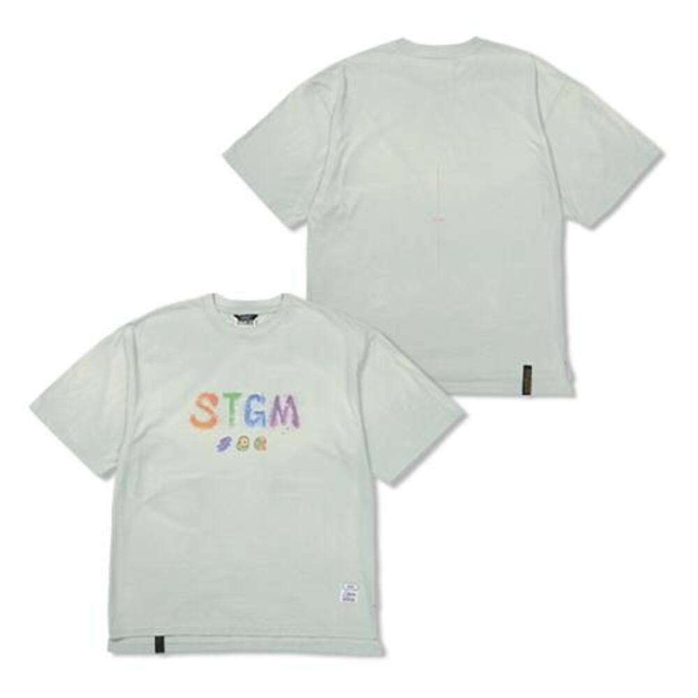 [스티그마] Crayon STGM Vintage-Like Washed Oversized Short Sleeves T-Shirts Sky Blue