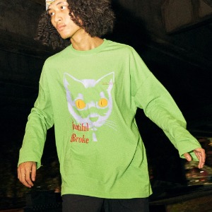 [아임낫어휴먼비잉] The Cat Face Long Sleeve T-Shirt - GREEN