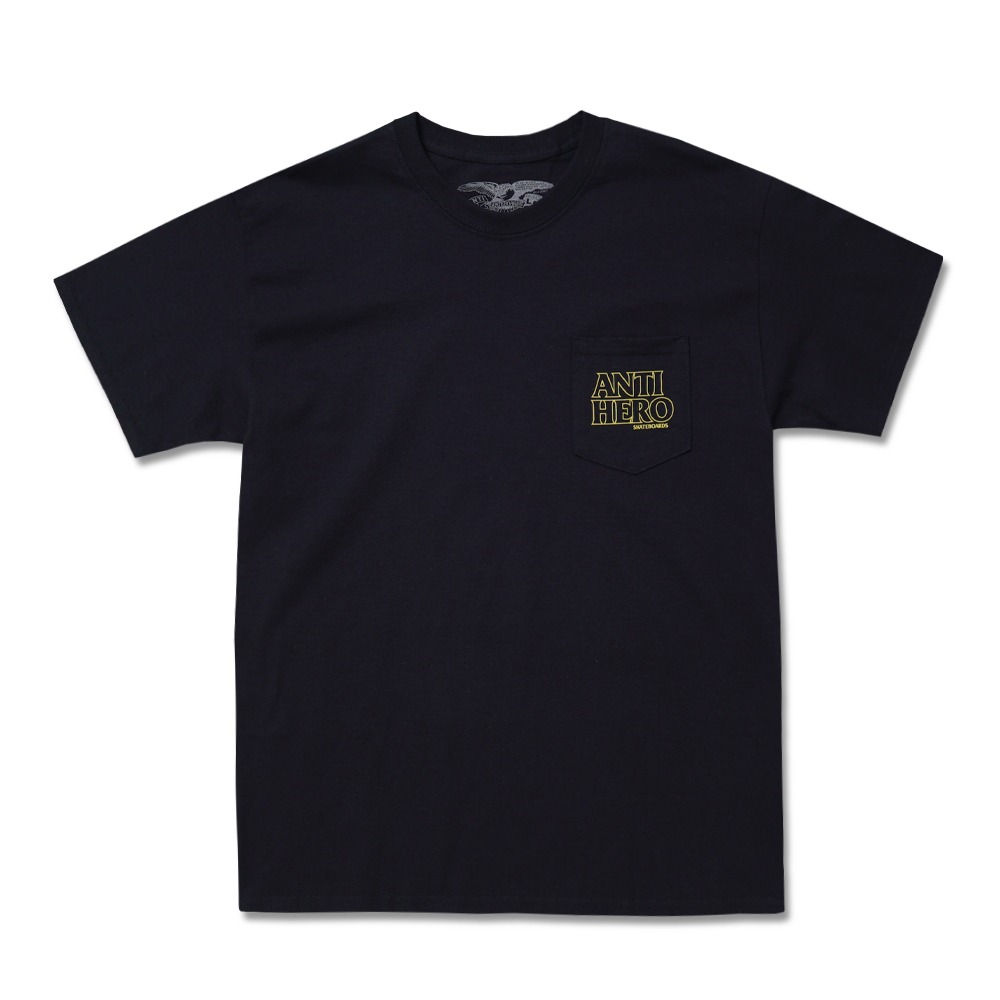 [안티히어로] OUTLINE HERO S/S Pocket T-Shirt BLACK w/ YELLOW Print 51020235B
