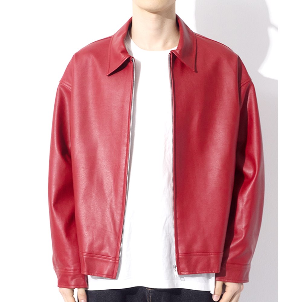 [큐티에잇] WA Vegan Leather Single Jacket (Red)