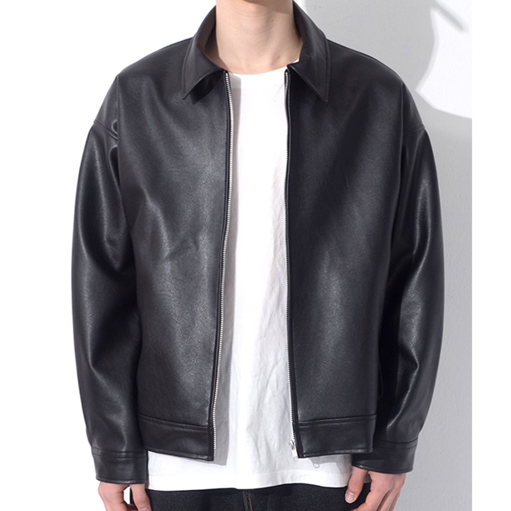 [큐티에잇] WA Vegan Leather Single Jacket (Black)