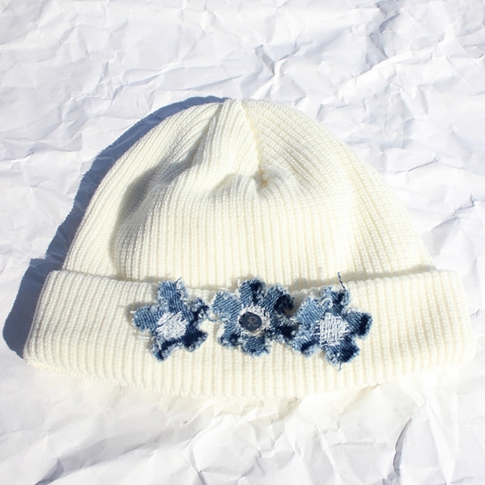 [런디에스] denim flower watch cap (white)