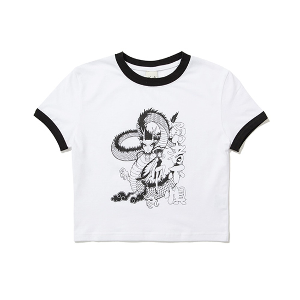 [크루치]  DRAGON Ringer Crop T-Shirt (WHITE)